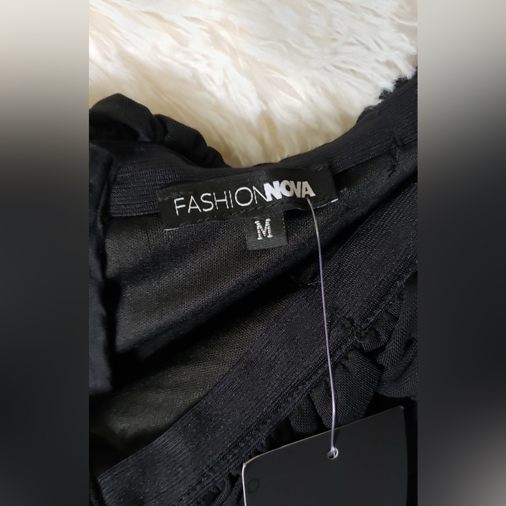 Fashion Nova You’re A Lucky One Black Off-Shoulder Mini Dress Size Medium NWT - Picture 8 of 13